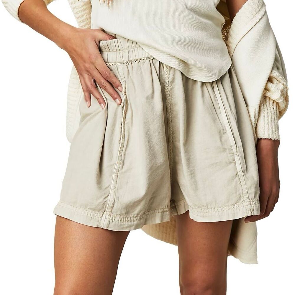 Free People Get Free Beige Poplin Pull On Shorts Womens Size L